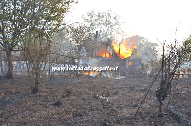 PARCO DEL MAGRA (Piano di Vezzano Ligure) - Una baracca viene divorata dalle fiamme durante l'incendio scoppiato il 7 agosto 2015