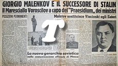 CORRIERE DELLA SERA del 7 marzo 1953 - Da Mosca arriva una comunicazione ufficiale: Giorgio Malenkov  il successore di Stalin