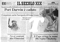 IL SECOLO XIX del 29 maggio 1982 - Guerra delle Falkland: caduta di Port Darwin. In prima pagina anche la foto della storica stretta di mano tra Giovanni Paolo II e la Regina Elisabetta II d'Inghilterra