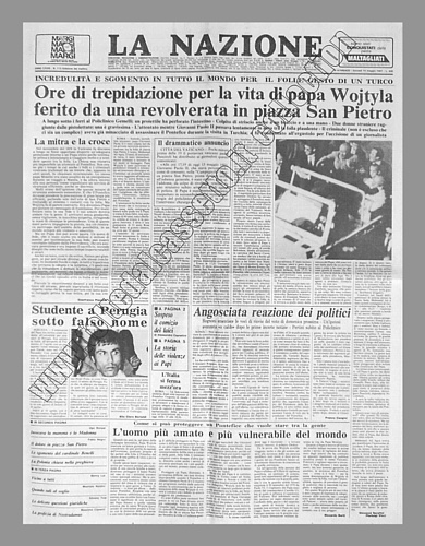 LA NAZIONE del 14 maggio 1981 - Ore di trepidazione per la vita di Papa Wojtyla ferito da una revolverata in piazza San Pietro
