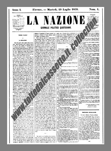 LA NAZIONE del 19 luglio 1859 - Fu il primo numero ufficiale della testata fiorentina