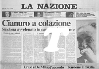 LA NAZIONE del 21 marzo 1986 - Cianuro a colazione nel carcere di Voghera. Michele Sindona  morente