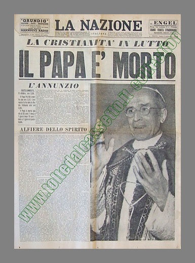 LA NAZIONE ITALIANA del 9 ottobre 1958 - La cristianit in lutto per la morte di Papa Pio XII