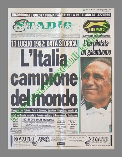 STADIO - CORRIERE DELLO SPORT del 12 luglio 1982 - L'Italia campione del mondo. L'ha pilotata un galantuomo (Enzo Bearzot)