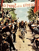 Illustrazione della "Domenica del Corriere" dedicata al primo Giro d'Italia di ciclismo