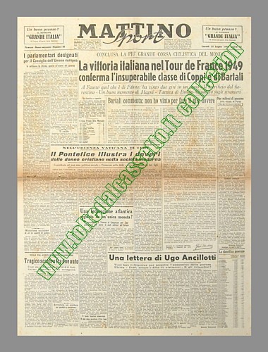 MATTINO SPORT del 25 luglio 1949 - La vittoria italiana al 36 Tour de France conferma l'insuperabile classe di Coppi e Bartali
