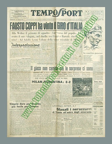 TEMPO SPORT del 16 giugno 1947 - Fausto Coppi vince il 30 Giro d'Italia dopo un grande duello con Gino Bartali
