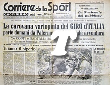CORRIERE DELLO SPORT del 20 maggio 1949 - Squadre iscritte e tappe del 32 Giro d'Italia in partenza da Palermo