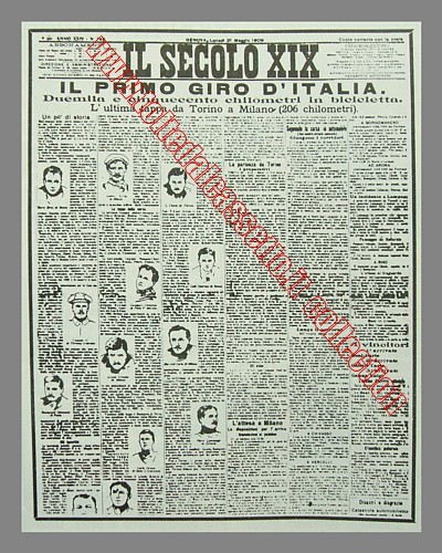 IL SECOLO XIX del 31 maggio 1909 - Si conclude a Milano il 1 Giro d'Italia di ciclismo, suddiviso in 8 tappe per un totale di 2.448 km