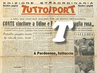 TUTTOSPORT - edizione straordinaria del 1 giugno 1948 - Al 31 Giro d'Italia Oreste Conte (Bianchi) vince la tappa Bologna-Udine. Fiorenzo Magni indossa la maglia rosa