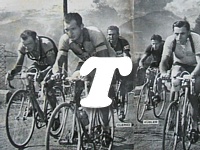 GIRO D'ITALIA 1952 (35) - Gino Bartali guida il gruppo dei campioni sul Gran San Bernardo. Si riconoscono: Astrua, Coppi, Kubler, Koblet, Clerici, Rossello, Magni, Ockers e Close