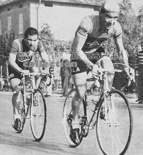 NINO DEFILIPPIS (dietro) e GIANCARLO ASTRUA in coppia durante il Trofeo Baracchi 1953. Si piazzeranno al 3 posto