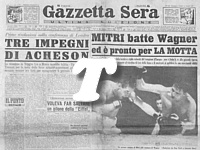 GAZZETTA SERA del 20 e 21 maggio 1950 - In prima pagina la vittoria di Tiberio Mitri al "Madison Square Garden" di New York, illustrata dalle radiofoto della United Press