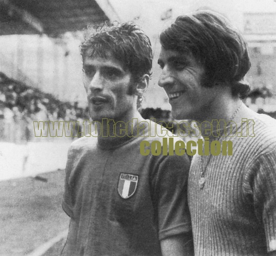 ANGELO DOMENGHINI e il "bomber" del Milan Pierino Prati in Nazionale ai Campionati del Mondo 1970 in Messico (partita Italia-Svezia 1-0)
