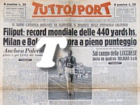 TUTTOSPORT del 9 ottobre 1950 - All'Arena di Milano, in una grande riunione internazionale, Armando Filiput conquista il record mondiale delle 440 yards ad ostacoli