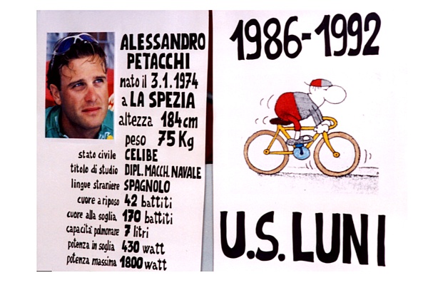 Vignetta di Alessandro Petacchi quando correva per l'US Luni (1986-1992)