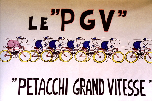 "PGV - Petacchi Grand Vitesse", una vignetta che ricorda il famoso "treno" del team Fassa Bortolo che trainava Alessandro Petacchi verso le sue vittorie