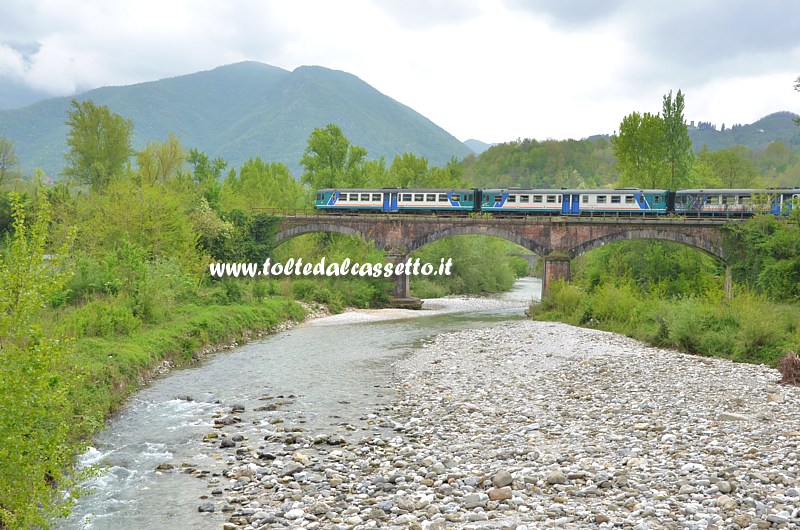 FERROVIA AULLA-LUCCA - Ponte ad archi con treno di linea sul torrente Lucido a Piandimolino, nei pressi di Gragnola