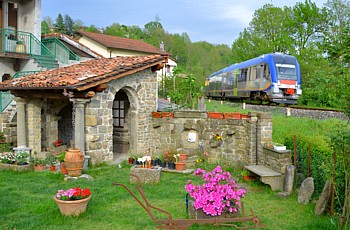 SERRICCIOLO - Un treno ATR 220 Tr "Swing" sembra sfiorare il giardino di un'abitazione