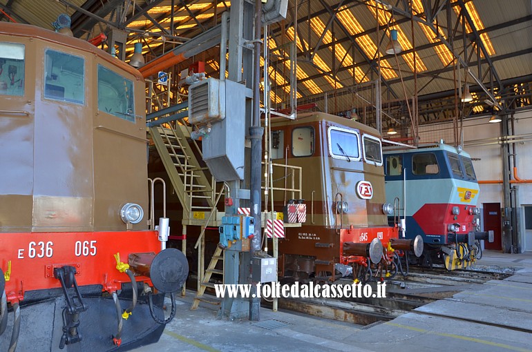 FONDAZIONE FS ITALIANE - Officina treni storici di La Spezia Migliarina con locomotori elettrici E.636-065 / E.645-090 / E.656-590 "Caimano"
