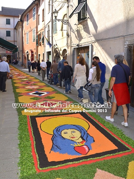 BRUGNATO (Infiorata del Corpus Domini 2013) - Riproduzione a mano libera di Madonna (opera di Antonello da Messina), conservata presso il Museo degli Uffizi di Firenze