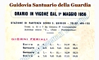 MAGGIO 1956 - Orario tipo della "Guidovia Santuario della Guardia"