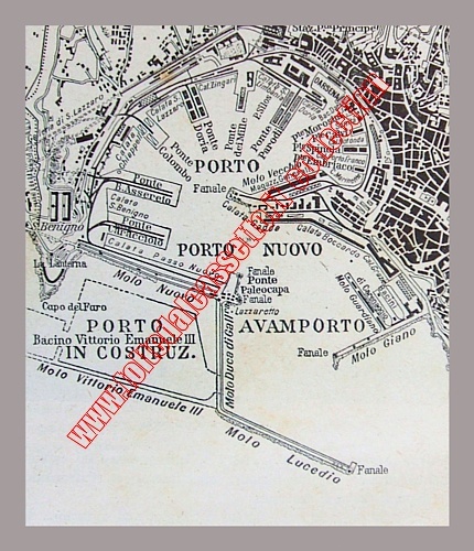GENOVA - Carta topografica del porto come si presentava negli anni del dopoguerra 1915-'18