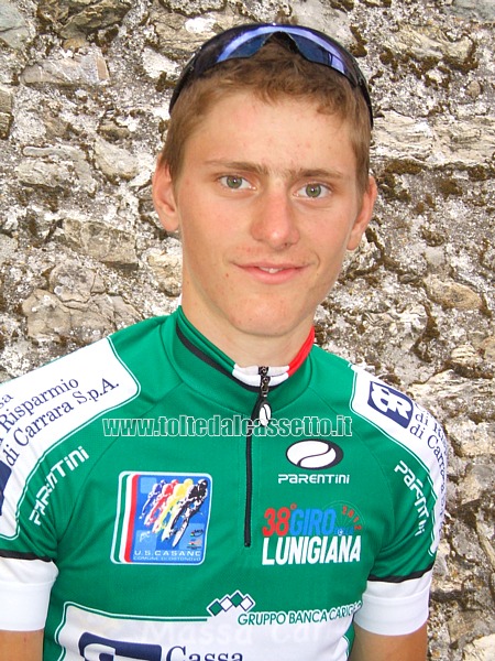 GIRO DELLA LUNIGIANA 2012 - All'arrivo di Fosdinovo lo sloveno Matej Mohoric  il nuovo leader della classifica generale. Eccolo sorridente con la maglia verde, che manterr anche nell'ultima tappa