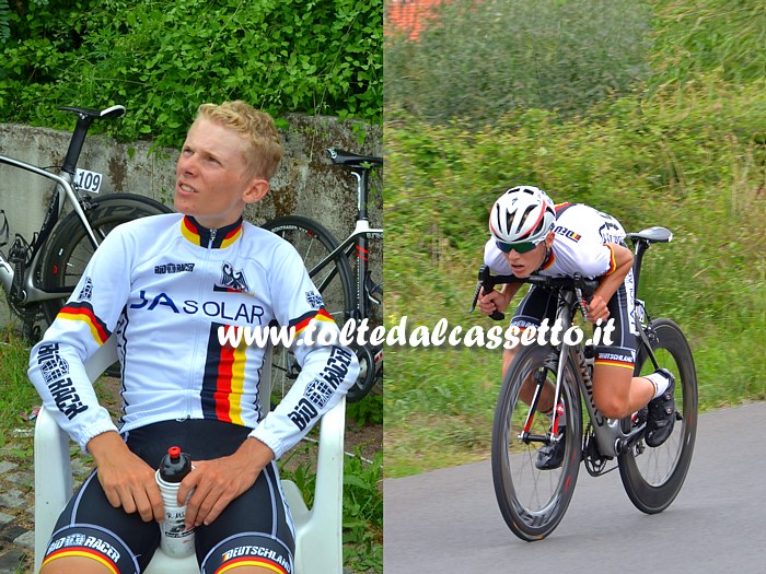 GIRO DELLA LUNIGIANA 2015 (Prima Tappa) - Il tedesco Martin Salmon (n.109) a fine corsa e in posa aerodinamica nella discesa di Vezzano Ligure