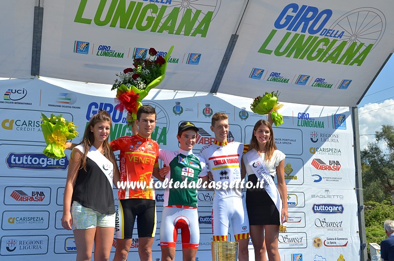 GIRO DELLA LUNIGIANA 2015 - Sul podio i primi tre classificati: 1° Daniel Savini (Toscana)- 2° Riccardo Lucca (Veneto) - 3° Mattia Melloni (Emilia Romagna)