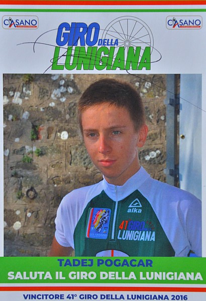 GIRO DELLA LUNIGIANA 2016 - Locandina di Tadej Pogacar con autografo