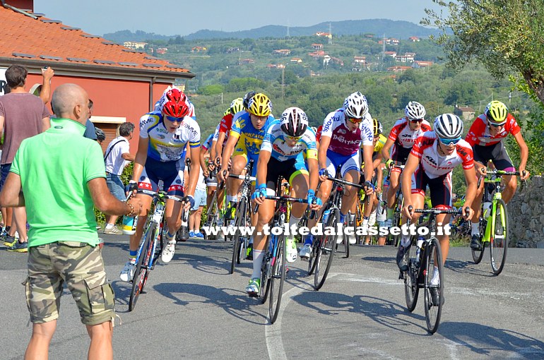 GIRO DELLA LUNIGIANA 2016 (Castelnuovo Magra) - Gruppo di corridori al culmine della salita della Carlotta. In testa ci sono Emanuele Amadio (n.50) del team Friuli Venezia Giulia e Daniel Nastasi (n.86) del team UC Casano ASD