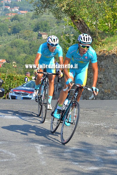 GIRO DELLA LUNIGIANA 2016 (Castelnuovo Magra, terza tappa) - I due kazaki Ilva Gorbushin (n. 106) e Igor Chzhan (n. 108) in fuga sulla salita della Carlotta. Il primo, alla fine, vincer� nella classifica dei GPM