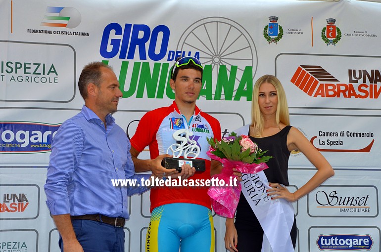 GIRO DELLA LUNIGIANA 2016 (Ortonovo) - Premiazione del kazako Ilva Gorbushin (n.106) primo nella Classifica dei Gran Premio della Montagna