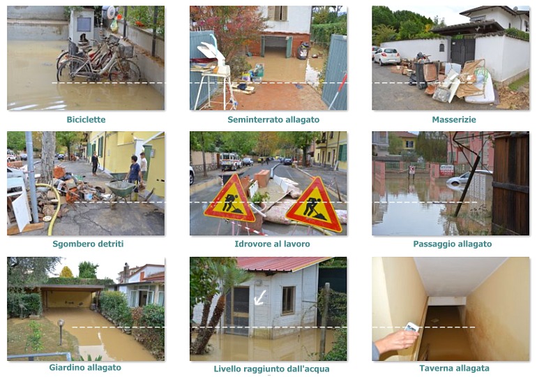 MARINA DI CARRARA (Alluvione del 5/11/2014) - Collage fotografico dei danni verificatisi nella "zona rossa" (1)