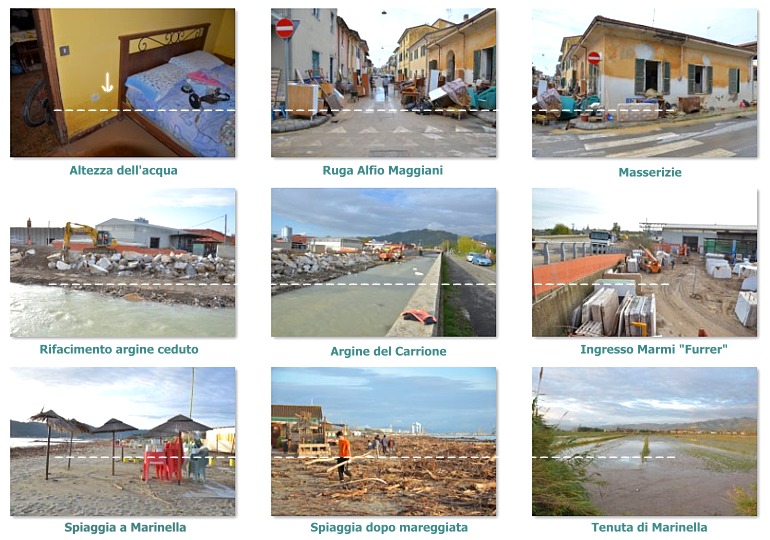 MARINA DI CARRARA (Alluvione del 5/11/2014) - Collage fotografico dei danni verificatisi nella "zona rossa" (8)