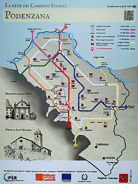 PODENZANA - Segnaletica turistica contenente la Rete dei Cammini Storici
