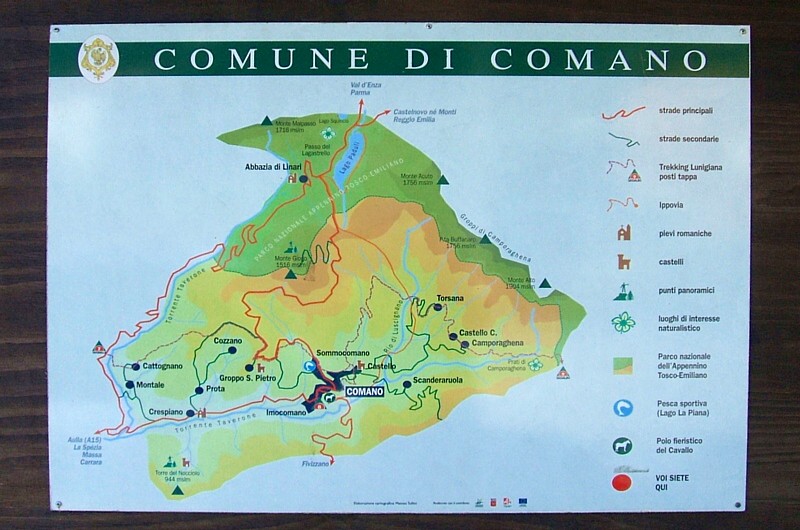 COMANO - Segnaletica turistica con i principali luoghi d'interesse, servizi e strade del territorio comunale