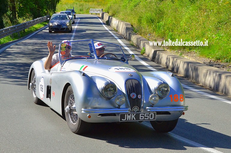 MILLE MIGLIA 2024 - Jaguar XK 120 OTS Roadster anno 1951 (Equipaggio: Stefano Varia e Andrea Biondetti - Numero di gara: 188)