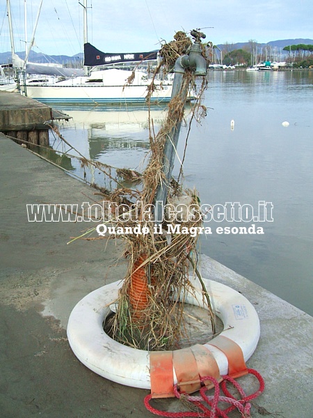 BOCCA DI MAGRA - Dopo un'esondazione del Magra, una fontana  rimasta avvolta dalle sterpaglie trascinate dall'acqua impetuosa e salita notevolmente di livello