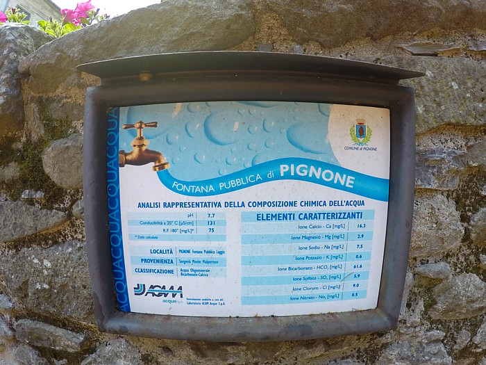 PIGNONE - Composizione chimica dell'acqua della fontana della Loggia medievale