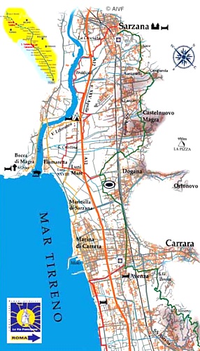 AIVF - Mappa percorsi della Via Francigena tra Sarzana e Carrara