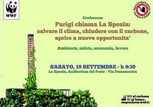 Locandina della conferenza "Parigi chiama La Spezia" (ambiente, salute, economia e lavoro)