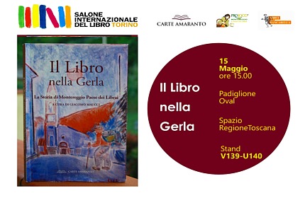 Locandina per la presentazione del volume "Il Libro nella Gerla. La Storia di Montereggio il Paese dei Librai"