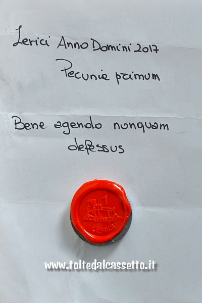 LERICI (Presepe vivente) - La prima moneta (Pecunia Primum) con sigillo in ceralacca raffigurante il castello cittadino di San Giorgio