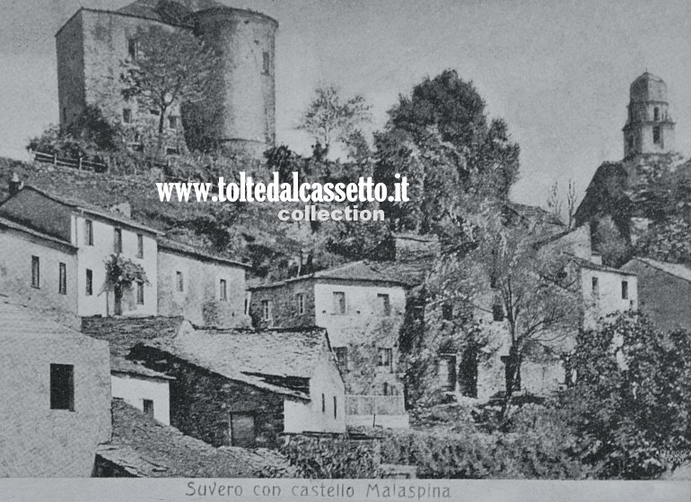 SUVERO di ROCCHETTA VARA - Panorama con Castello Malaspina in una cartolina d'epoca