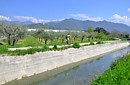 CANALE LUNENSE (Pista Ciclabile) - Un biker taglia il paesaggio che ha come sfondo il colle di Nicola di Luni