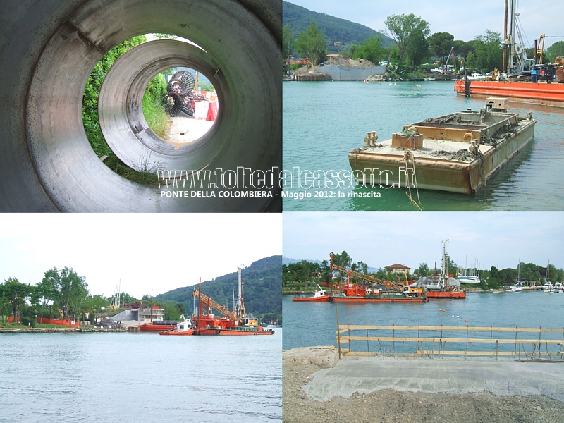 AMEGLIA (fine maggio 2012) - Un collage fotografico mostra l'inizio lavori per la costruzione del nuovo Ponte della Colombiera