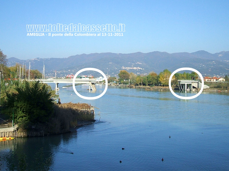 AMEGLIA - Il profilo del Ponte della Colombiera con i danni arrecati dalla piena del Magra del 25-10-2011