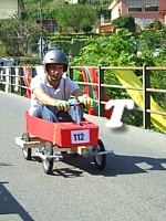 RICCO' DEL GOLFO (Cronodiscesa Casella-Valdipino 2012) - Sul rettilineo d'arrivo il carrettino gommato n. 112, uno dei più piccoli in gara